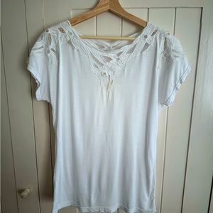 White, lace, boho, jersey top by Chasing Unicorns - Medium